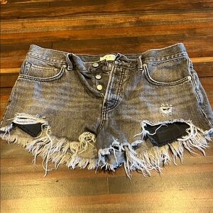 We The Free Gray Black Distressed Denim Cutoff Shorts